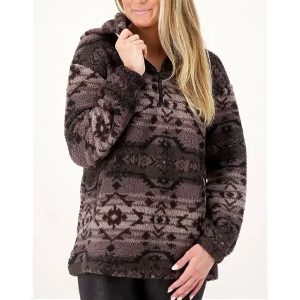 Koolaburra by UGG Brushed Back Sherpa Fleece Hoodie Pullover sz M